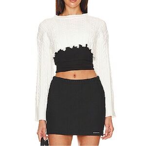 Superdown Adelita Crop Sweater Ivory white raw edge pullover top Revolve S NWT